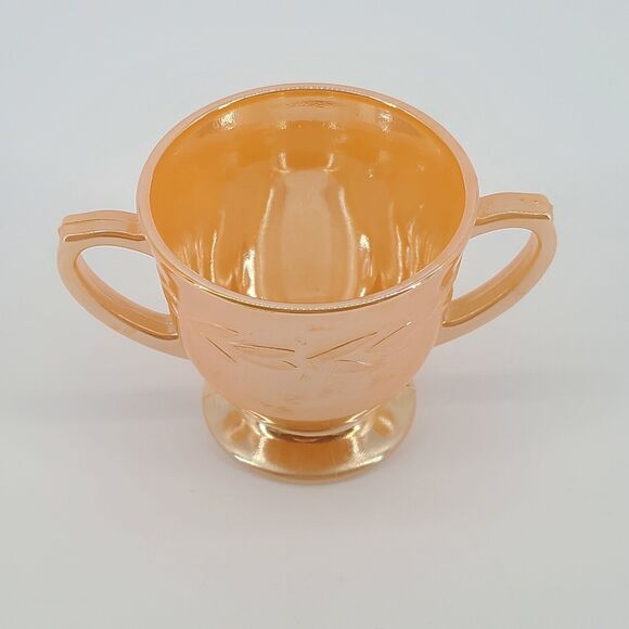 Vintage Fire King Oven Ware Peach Luster Laurel Leaf Sugar Bowl - Picture 1 of 2
